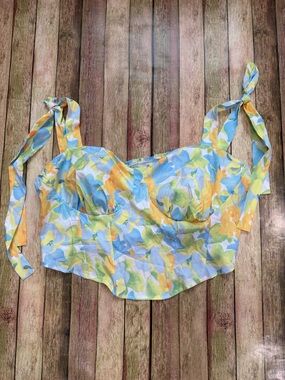 Colorful Floral Tie Strap Corset-Style Crop Tank | 2X Cottagecore Summer